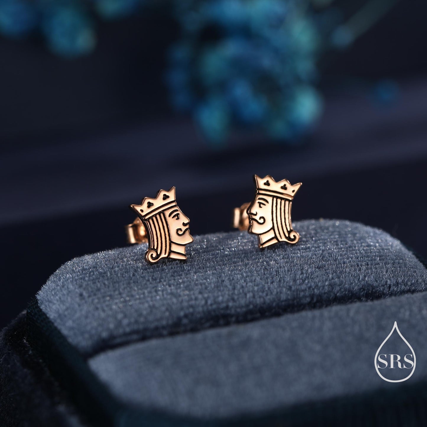 King of Hearts Sterling Silver Stud Earrings – Tiny Playing Card Design Earrings - Silver or Gold or Rose Gold Finish