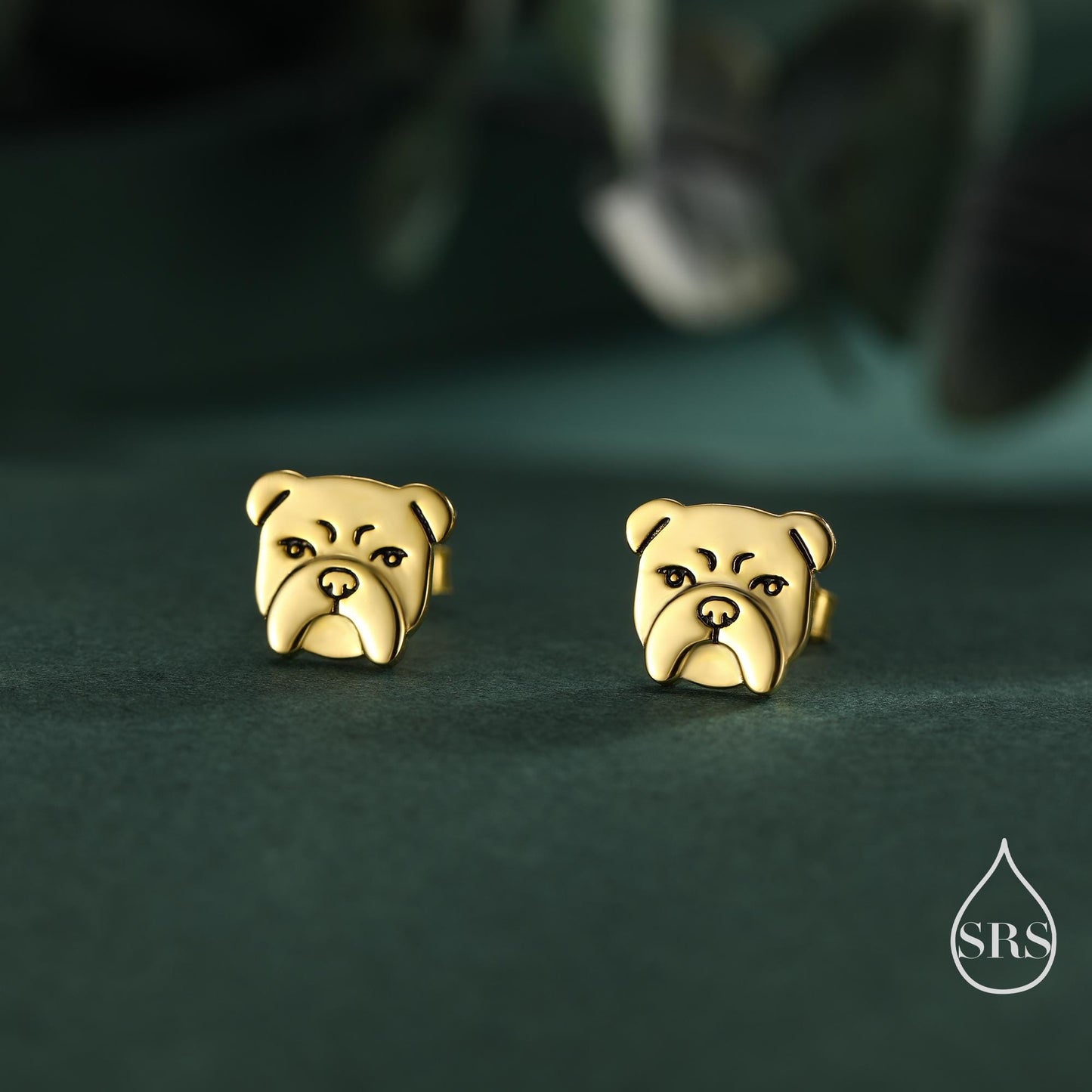 Cute Bulldog Stud Earrings in Sterling Silver, Silver, Gold or Rose Gold, Small Bulldog Earrings, Silver Dog Earrings
