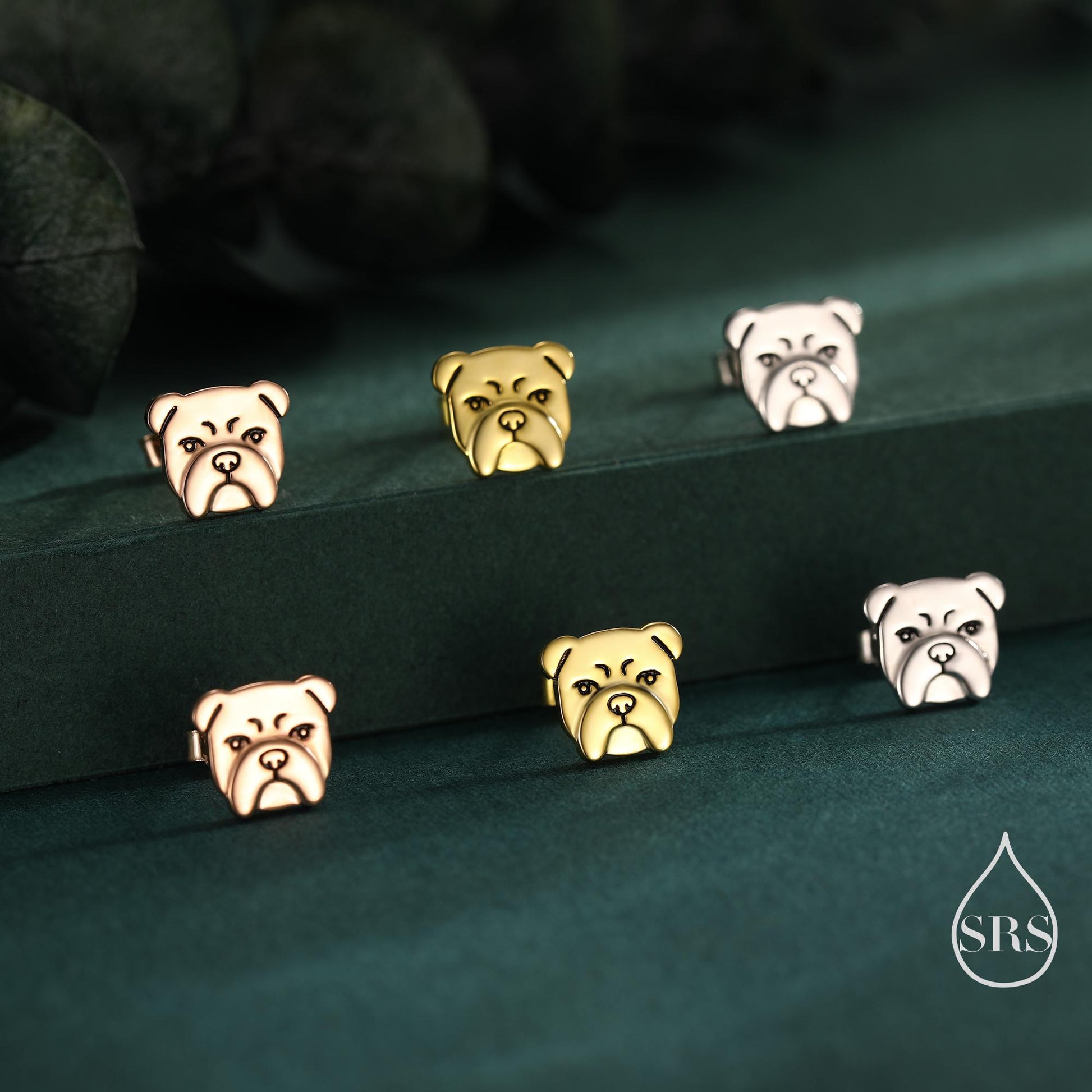 Cute Bulldog Stud Earrings in Sterling Silver, Silver, Gold or Rose Gold, Small Bulldog Earrings, Silver Dog Earrings