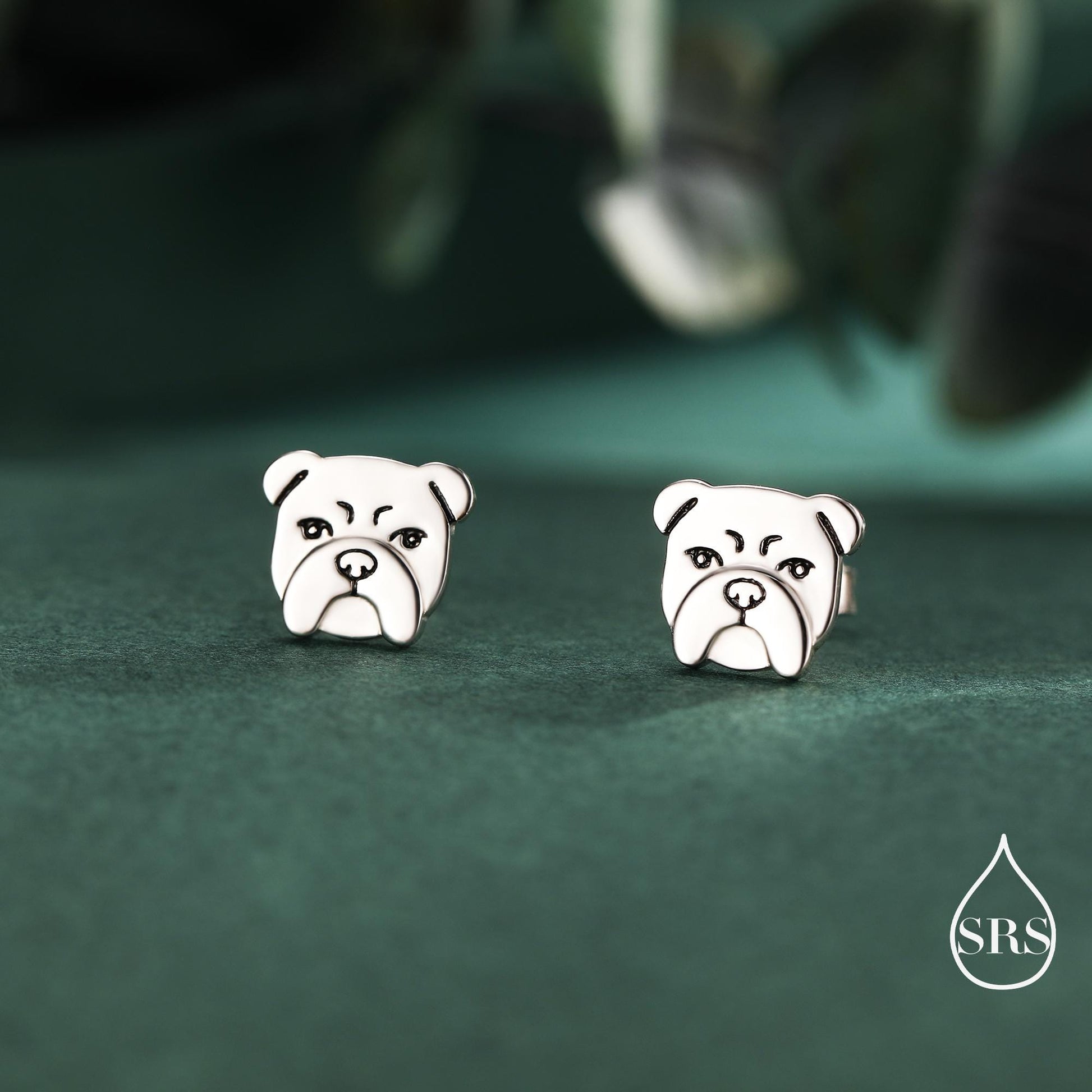 Cute Bulldog Stud Earrings in Sterling Silver, Silver, Gold or Rose Gold, Small Bulldog Earrings, Silver Dog Earrings