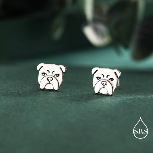 Cute Bulldog Stud Earrings in Sterling Silver, Silver, Gold or Rose Gold, Small Bulldog Earrings, Silver Dog Earrings