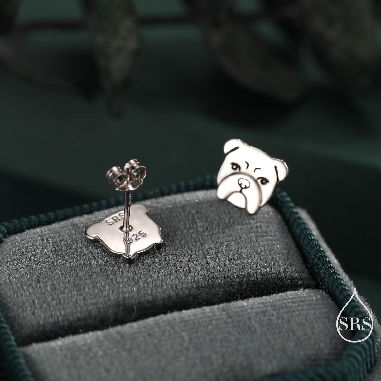 Cute Bulldog Stud Earrings in Sterling Silver, Silver, Gold or Rose Gold, Small Bulldog Earrings, Silver Dog Earrings