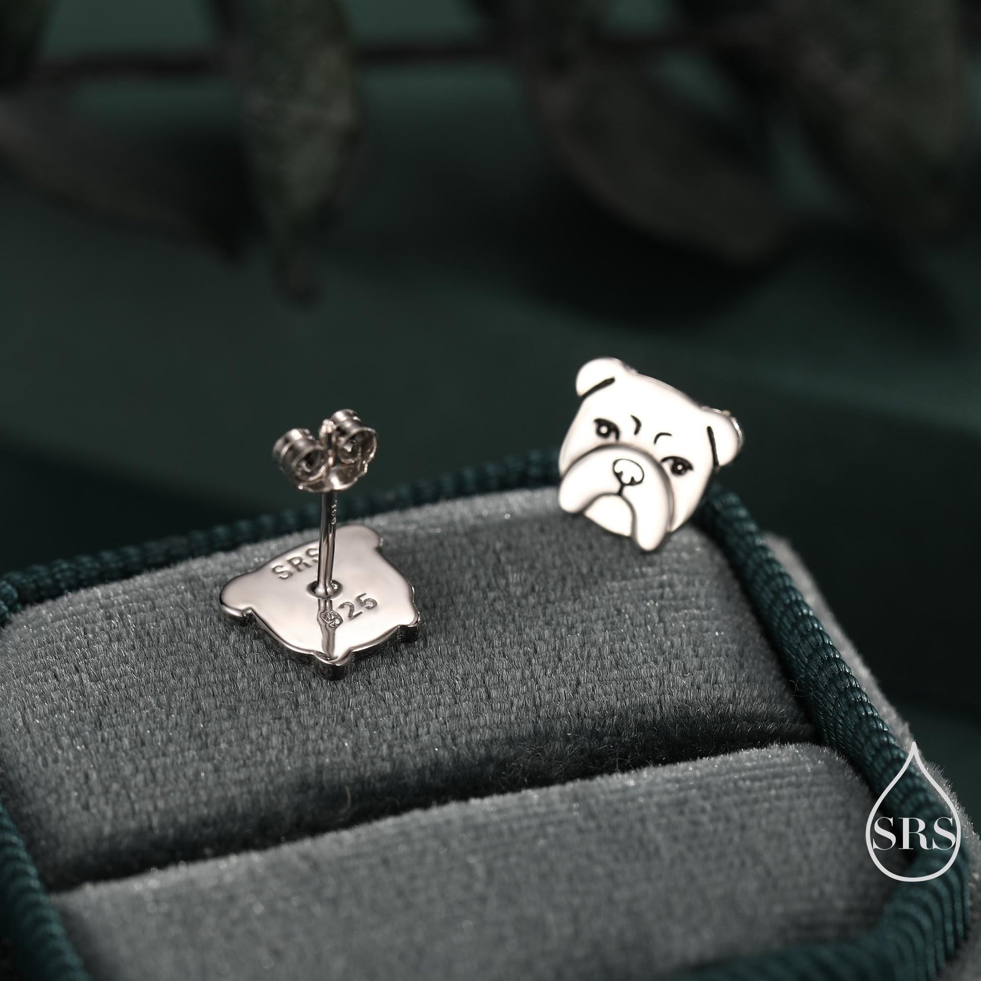 Cute Bulldog Stud Earrings in Sterling Silver, Silver, Gold or Rose Gold, Small Bulldog Earrings, Silver Dog Earrings