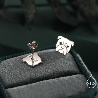 Cute Bulldog Stud Earrings in Sterling Silver, Silver, Gold or Rose Gold, Small Bulldog Earrings, Silver Dog Earrings