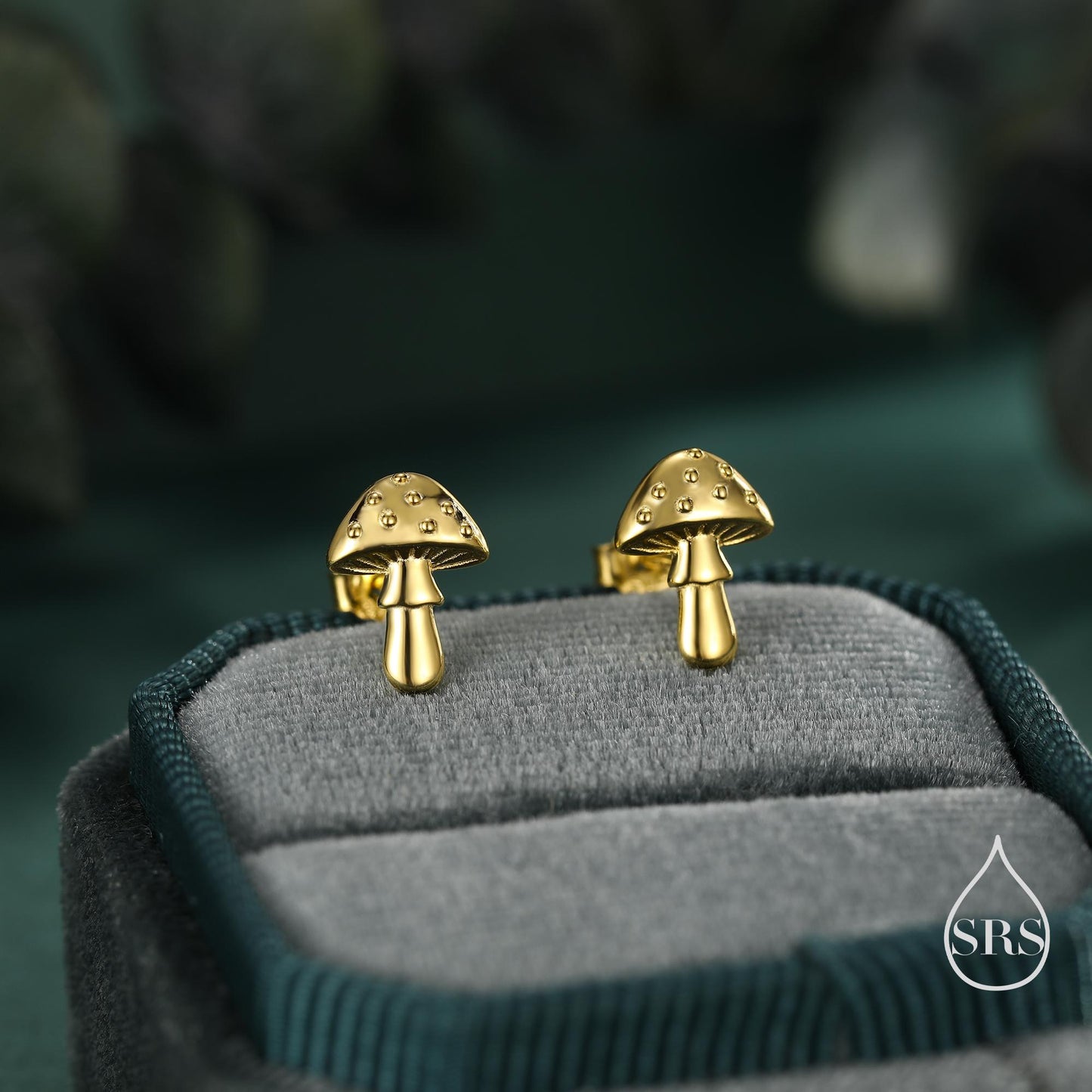 Cute Mushroom Stud Earrings in Sterling Silver, Oxidised Silver or Gold or Rose Gold Finish, Small Mushroom Earrings