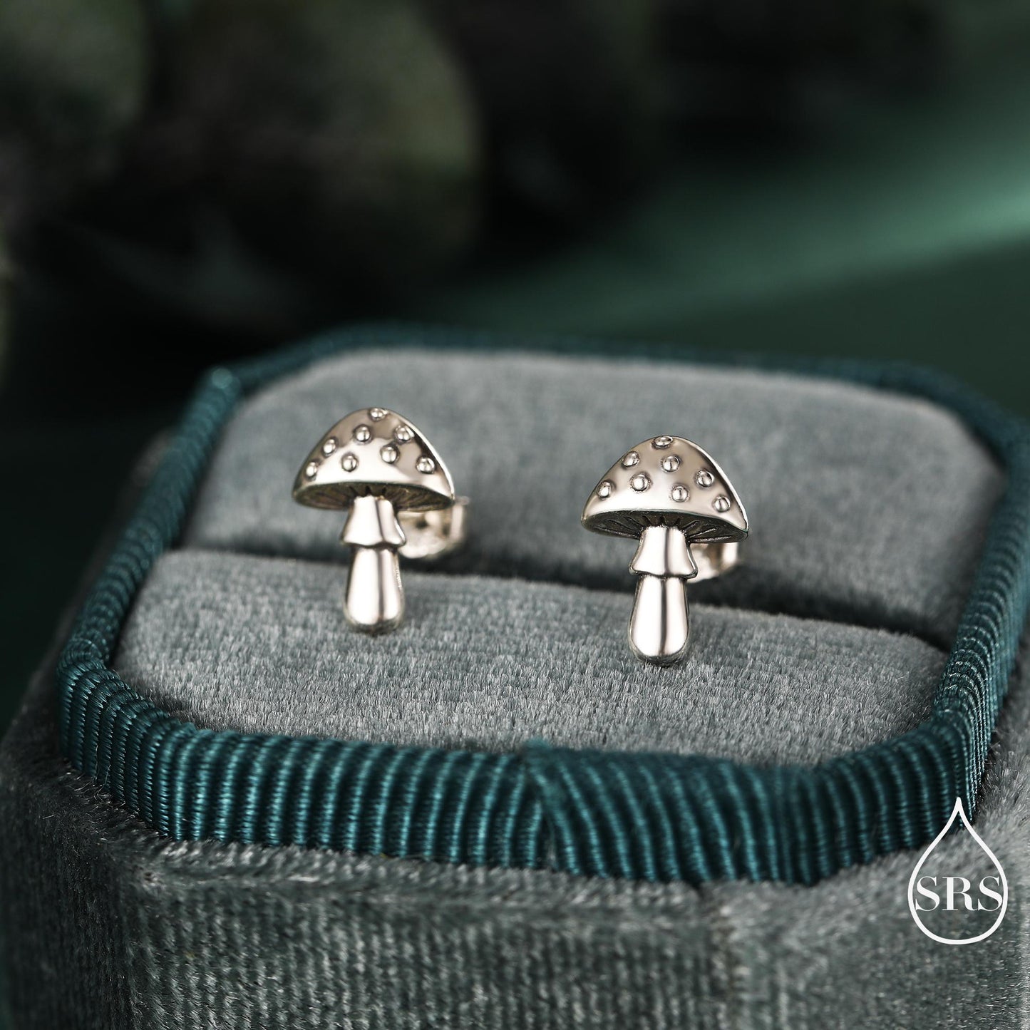 Cute Mushroom Stud Earrings in Sterling Silver, Oxidised Silver or Gold or Rose Gold Finish, Small Mushroom Earrings