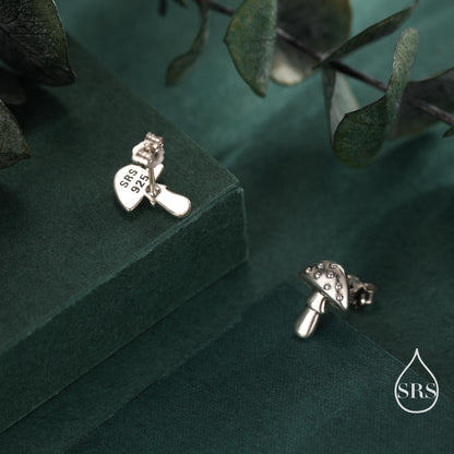 Cute Mushroom Stud Earrings in Sterling Silver, Oxidised Silver or Gold or Rose Gold Finish, Small Mushroom Earrings