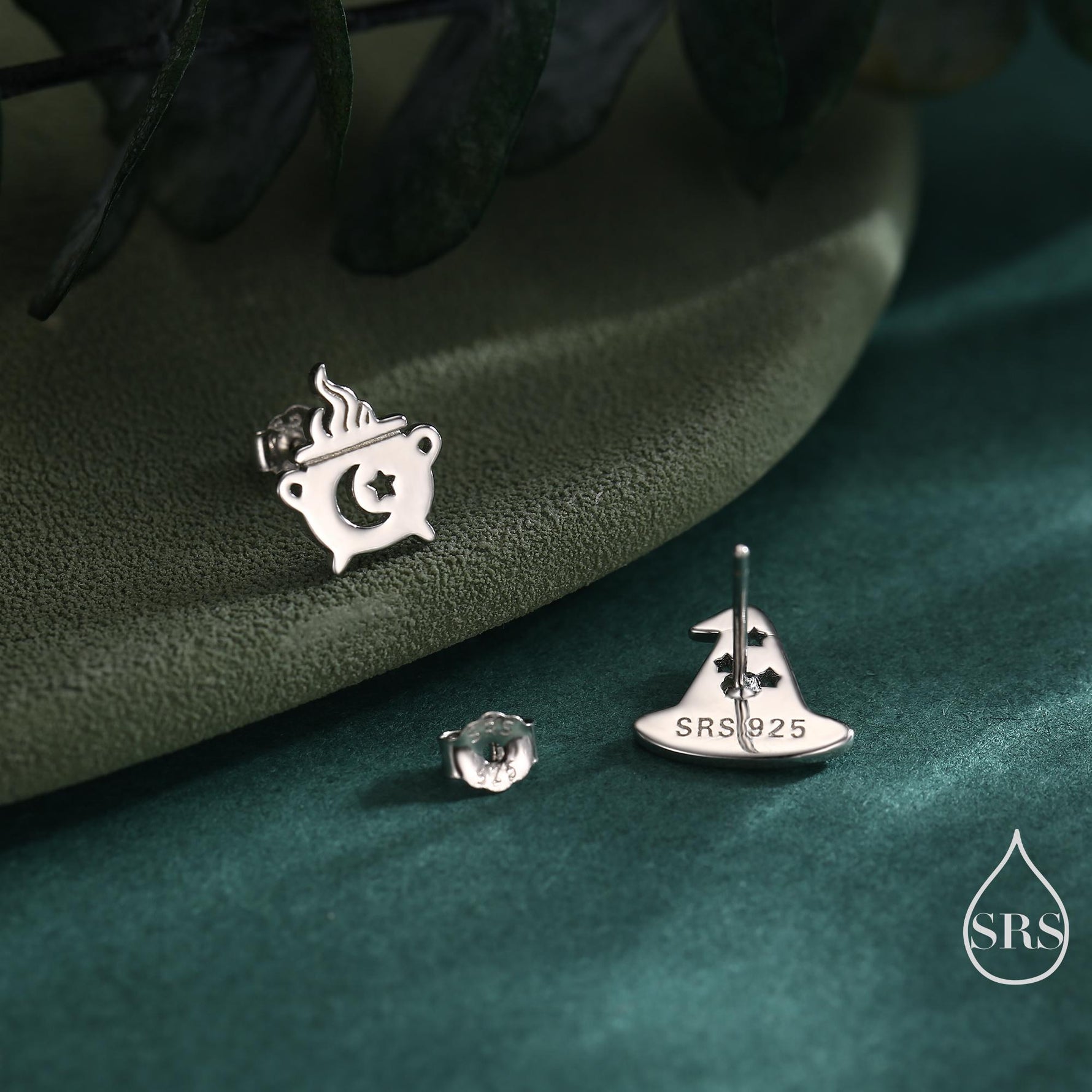Mismatched Cauldron and Witch Hat Stud Earrings in Sterling Silver, Silver, Gold or Rose Gold, Small Halloween Earrings