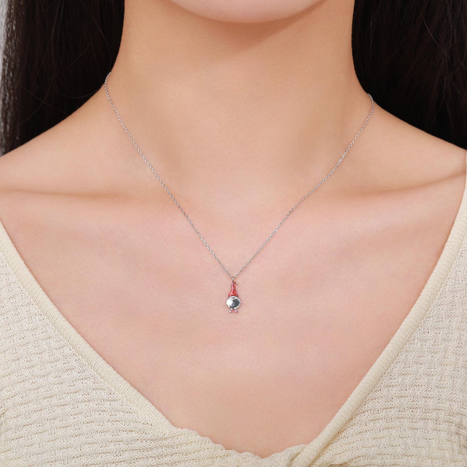 Tiny Gnome Pendant Necklace in Sterling Silver, Blue or Red, Cute Gnome Necklace, Silver Gnome Necklace