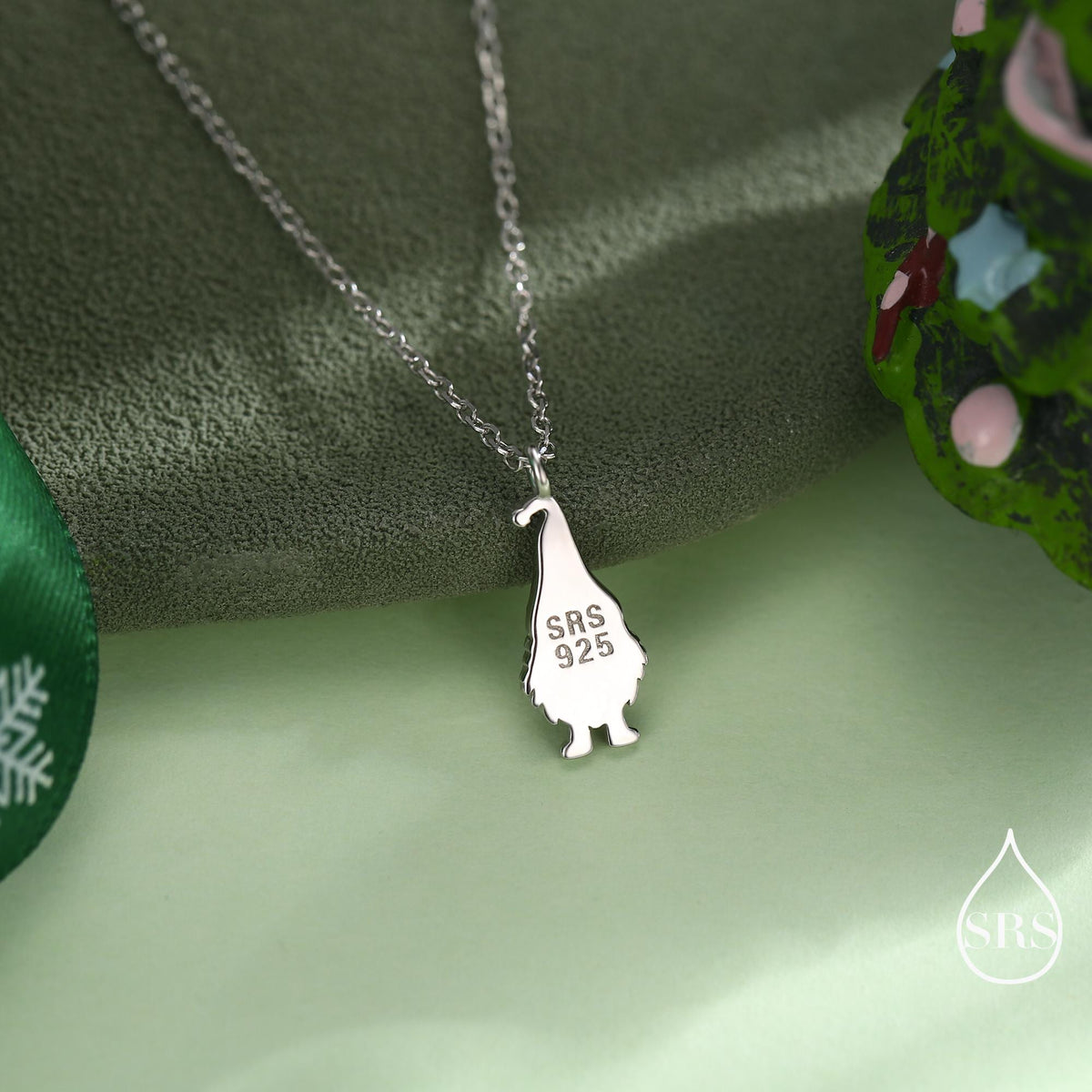 Tiny Gnome Pendant Necklace in Sterling Silver, Blue or Red, Cute Gnome Necklace, Silver Gnome Necklace