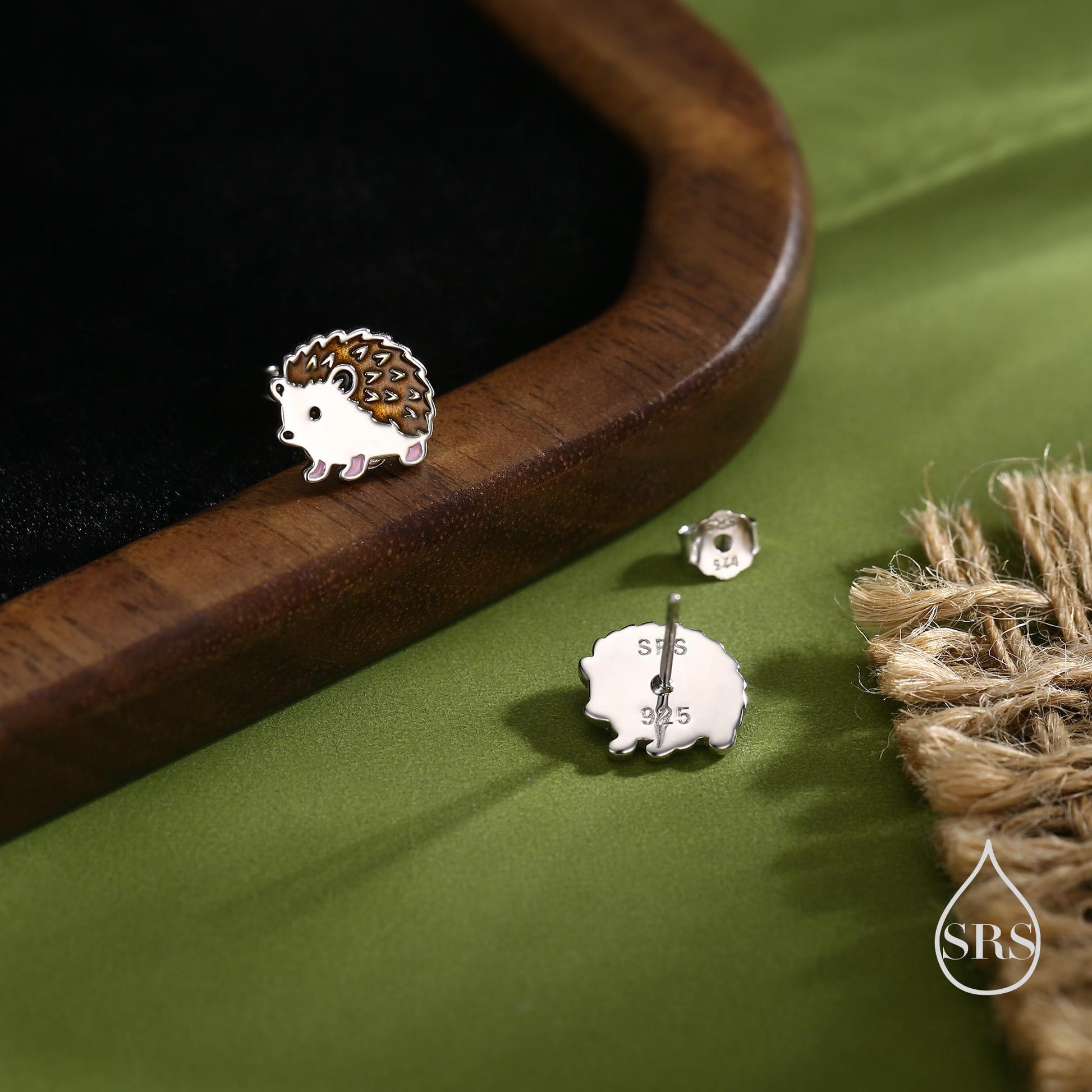 Enamel Hedgehog Stud Earrings in Sterling Silver, Hedgehog Earrings, Nature Inspired Animal Earrings