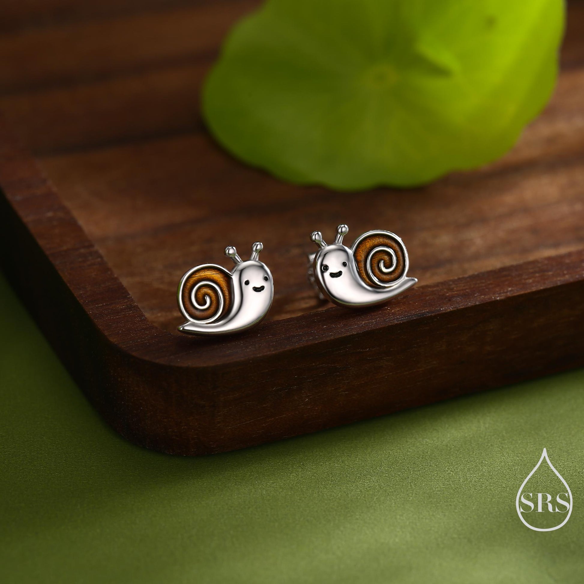 Enamel Snail Stud Earrings in Sterling Silver, Cute Snail Stud, Nature Inspired Design