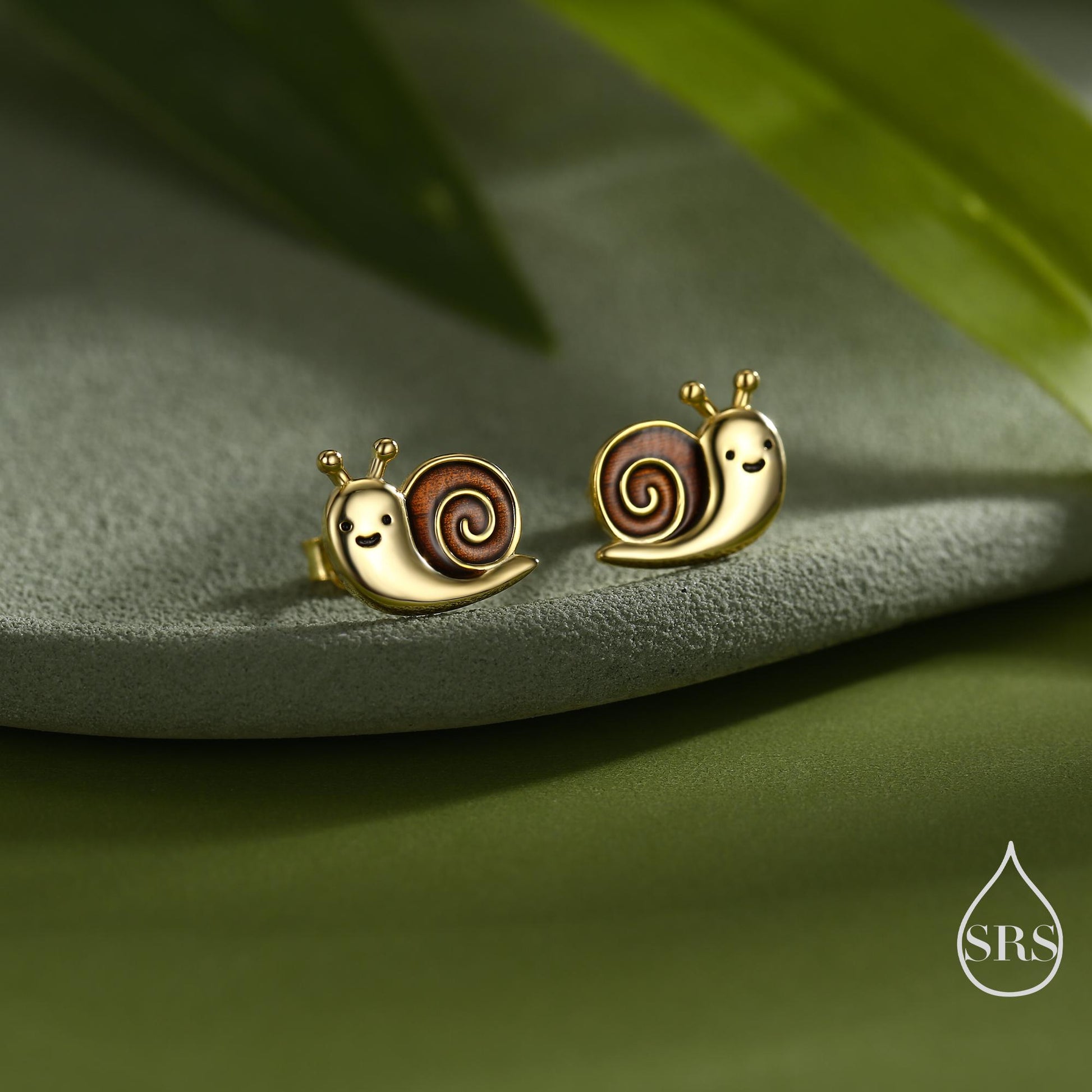 Enamel Snail Stud Earrings in Sterling Silver, Cute Snail Stud, Nature Inspired Design
