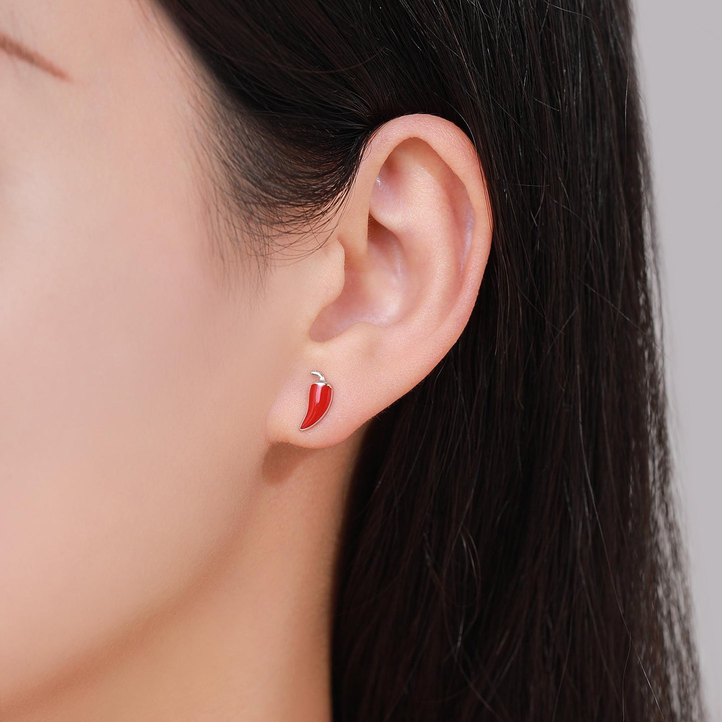 Enamel Chilli Pepper Stud Earrings in Sterling Silver, Green Chilli or Red Chilli Earrings, Chilli Pepper Earrings