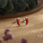 Enamel Chilli Pepper Stud Earrings in Sterling Silver, Green Chilli or Red Chilli Earrings, Chilli Pepper Earrings