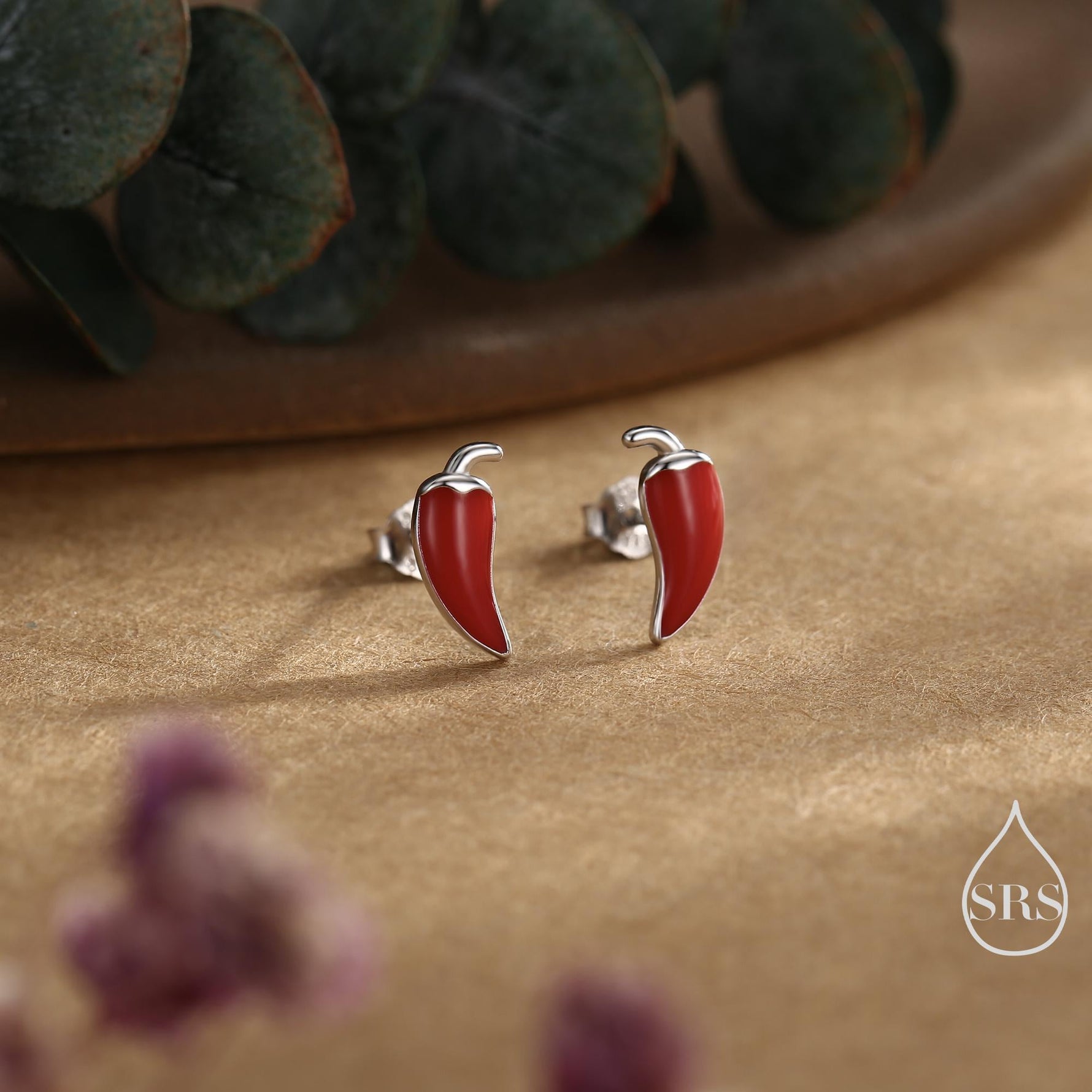 Enamel Chilli Pepper Stud Earrings in Sterling Silver, Green Chilli or Red Chilli Earrings, Chilli Pepper Earrings
