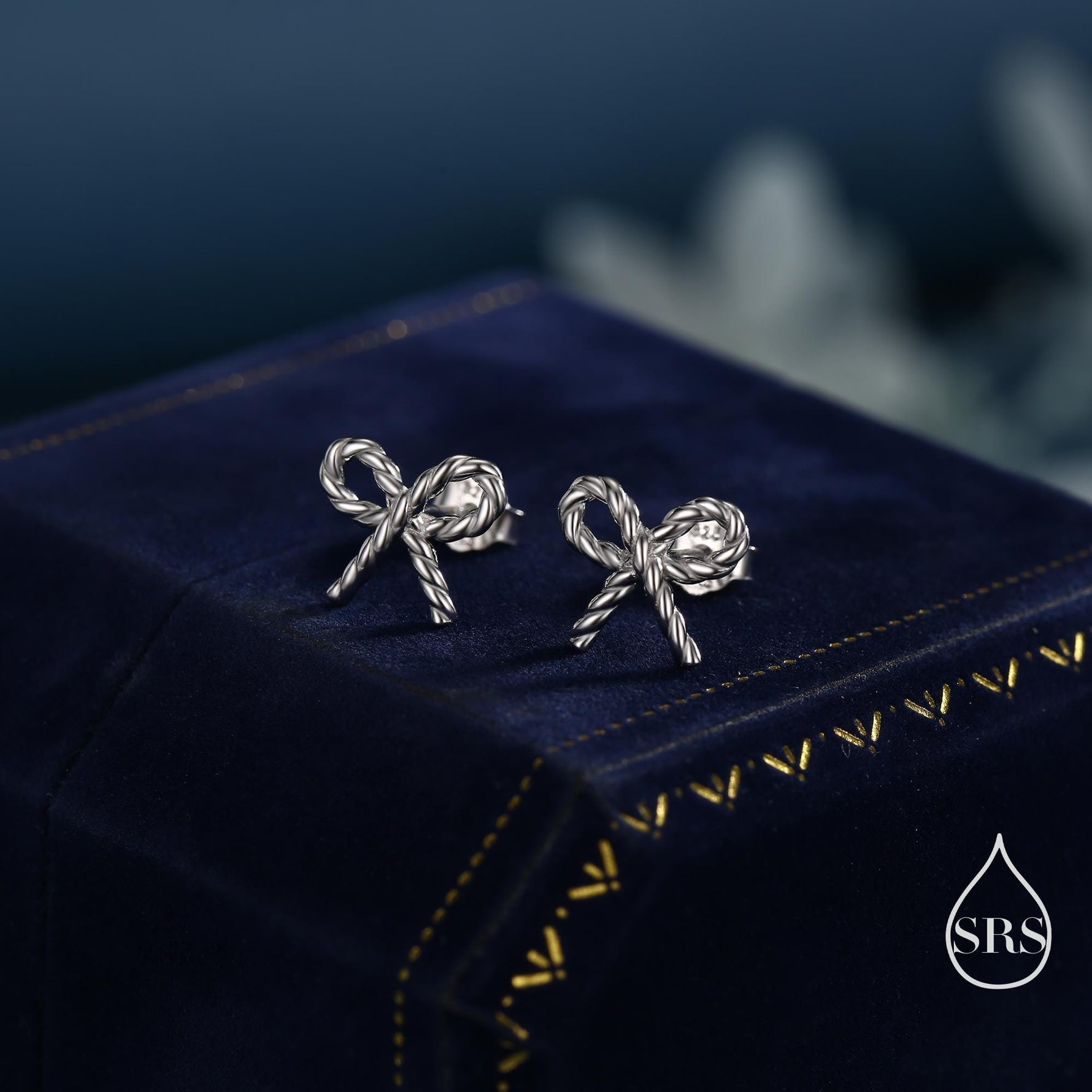 Braided Ribbon Bow Stud Earrings in Sterling Silver, Available in Silver, Gold or Rose Gold, Ribbon Earrings, Ribbon Bow Earrings