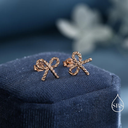 Braided Ribbon Bow Stud Earrings in Sterling Silver, Available in Silver, Gold or Rose Gold, Ribbon Earrings, Ribbon Bow Earrings