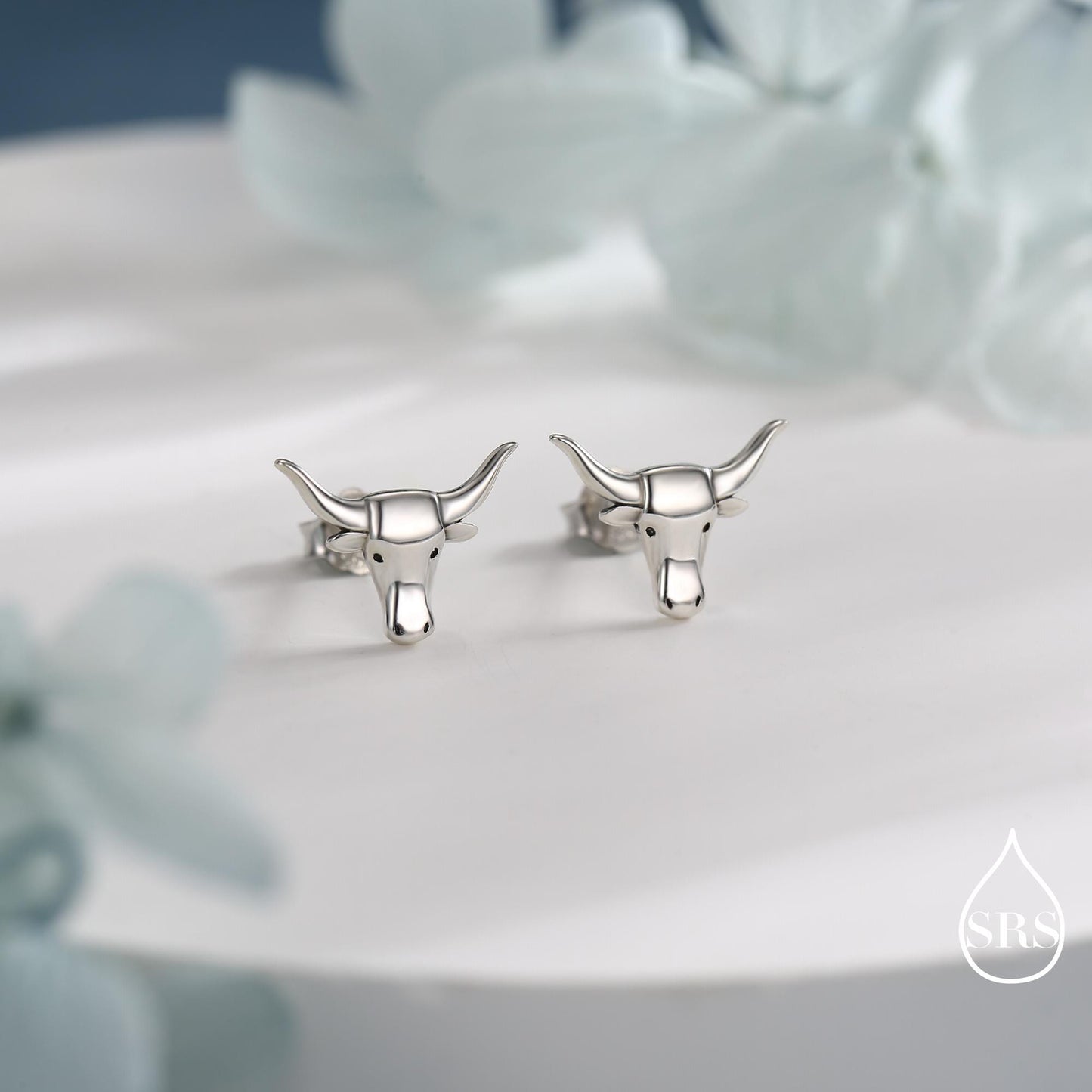 Sterling Silver Tiny Bull Head Stud Earrings, Silver or Gold or Rose Gold, Bull Earrings in Sterling Silver