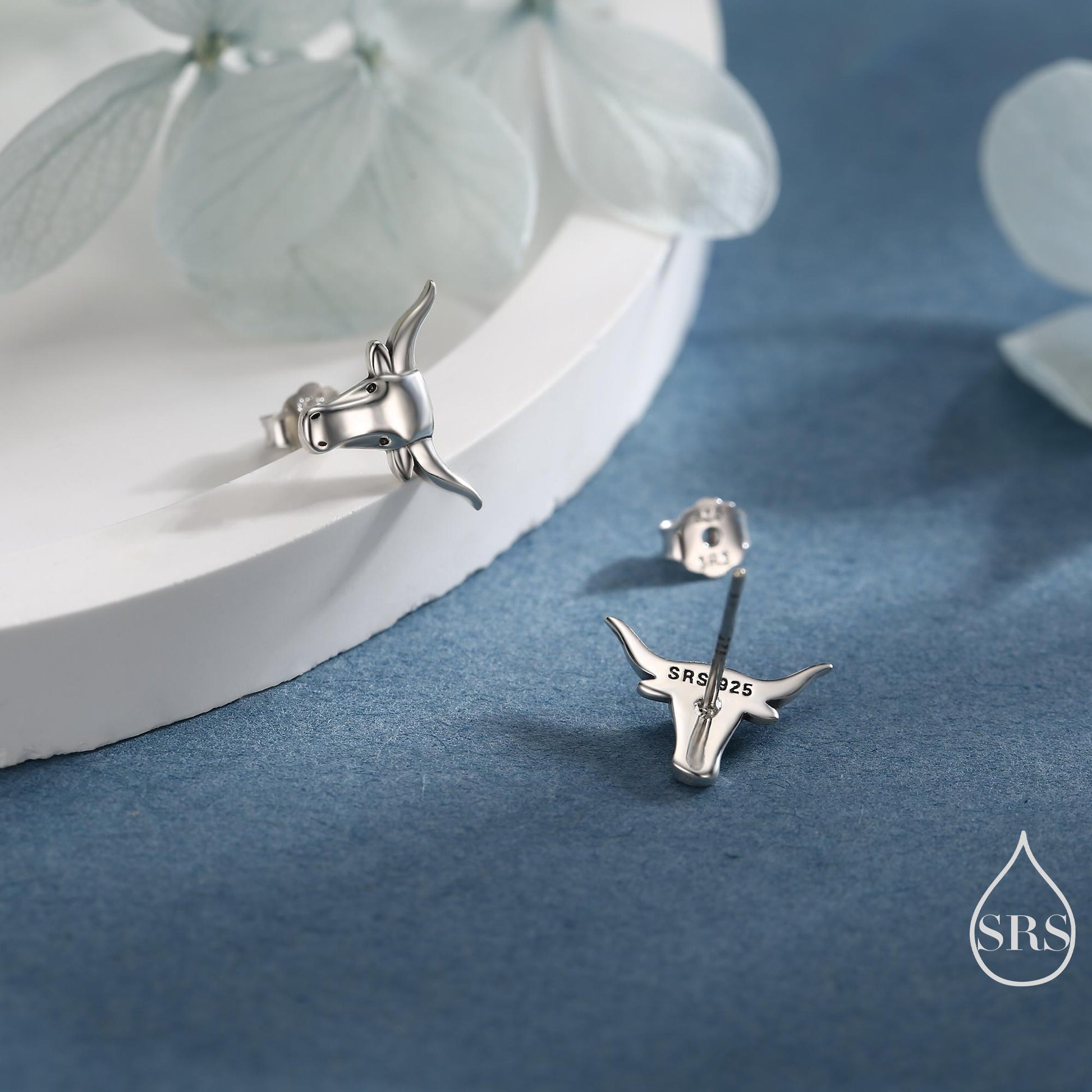 Sterling Silver Tiny Bull Head Stud Earrings, Silver or Gold or Rose Gold, Bull Earrings in Sterling Silver