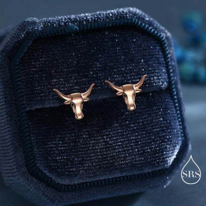 Sterling Silver Tiny Bull Head Stud Earrings, Silver or Gold or Rose Gold, Bull Earrings in Sterling Silver