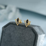 Sterling Silver Triangle and Black Marquise CZ Arrow Arrowhead Stud Earrings, Silver, Gold, Open Triangle Earrings