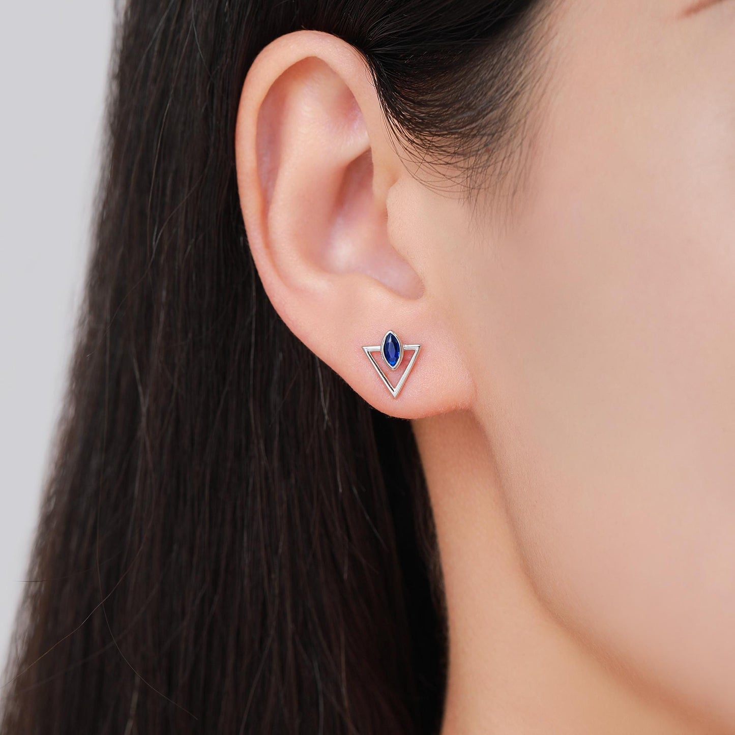 Sterling Silver Triangle and Sapphire Blue Marquise CZ Arrow Arrowhead Stud Earrings, Silver, Gold, Open Triangle Earrings
