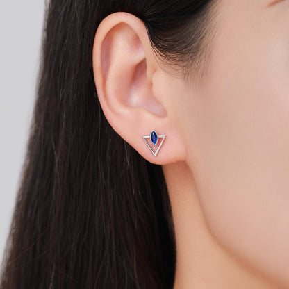 Sterling Silver Triangle and Sapphire Blue Marquise CZ Arrow Arrowhead Stud Earrings, Silver, Gold, Open Triangle Earrings