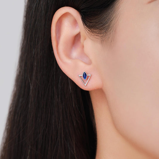 Sterling Silver Triangle and Sapphire Blue Marquise CZ Arrow Arrowhead Stud Earrings, Silver, Gold, Open Triangle Earrings