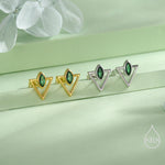 Sterling Silver Triangle and Emerald Green Marquise CZ Arrow Arrowhead Stud Earrings, Silver, Gold, Open Triangle Earrings
