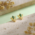 Sterling Silver Triangle and Emerald Green Marquise CZ Arrow Arrowhead Stud Earrings, Silver, Gold, Open Triangle Earrings