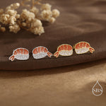 Enamel Prawn Sushi Stud Earrings in Sterling Silver - Silver or Gold Finish - Enamel Japanese Food Jewellery, Salmon Earrings