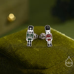 Sterling Silver Mismatched Nutcracker and British Guard Stud Earrings - Silver or Gold Finish - Enamel Nutcracker Earrings, London Earrings