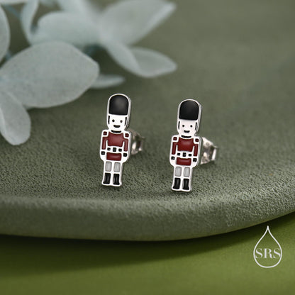 Sterling Silver Nutcracker Stud Earrings - Two Styles - Silver or Gold Finish - Enamel Nutcracker Style Earrings