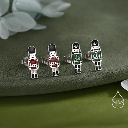 Sterling Silver Nutcracker Stud Earrings - Two Styles - Silver or Gold Finish - Enamel Nutcracker Style Earrings