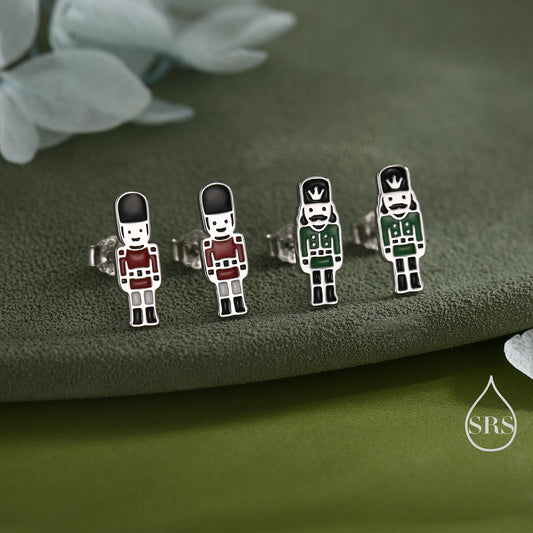 Sterling Silver Nutcracker Stud Earrings - Two Styles - Silver or Gold Finish - Enamel Nutcracker Style Earrings