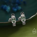 Sterling Silver Nutcracker Stud Earrings - Silver or Gold Finish - Enamel Nutcracker Style Earrings