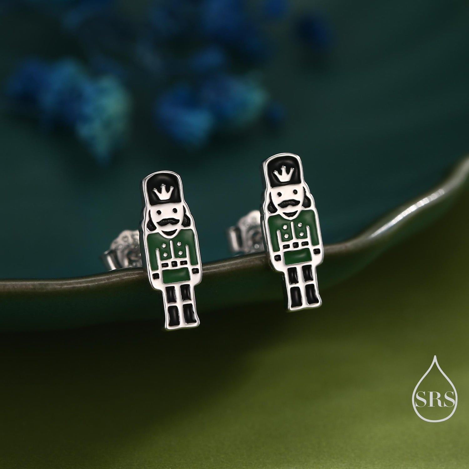 Sterling Silver Nutcracker Stud Earrings - Silver or Gold Finish - Enamel Nutcracker Style Earrings
