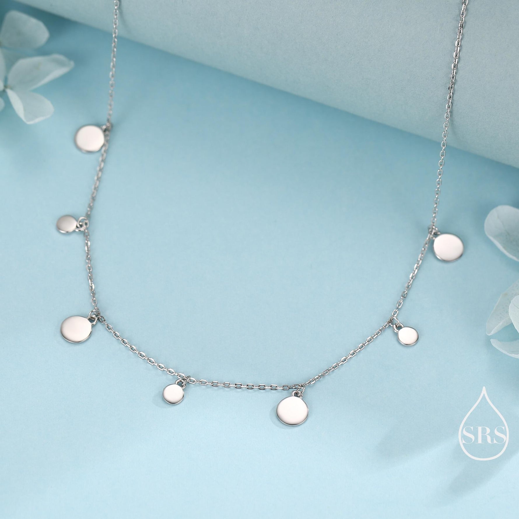 Dainty Disk Choker Necklace in Sterling Silver, Silver Disk Choker Collar Necklace, Silver or Gold