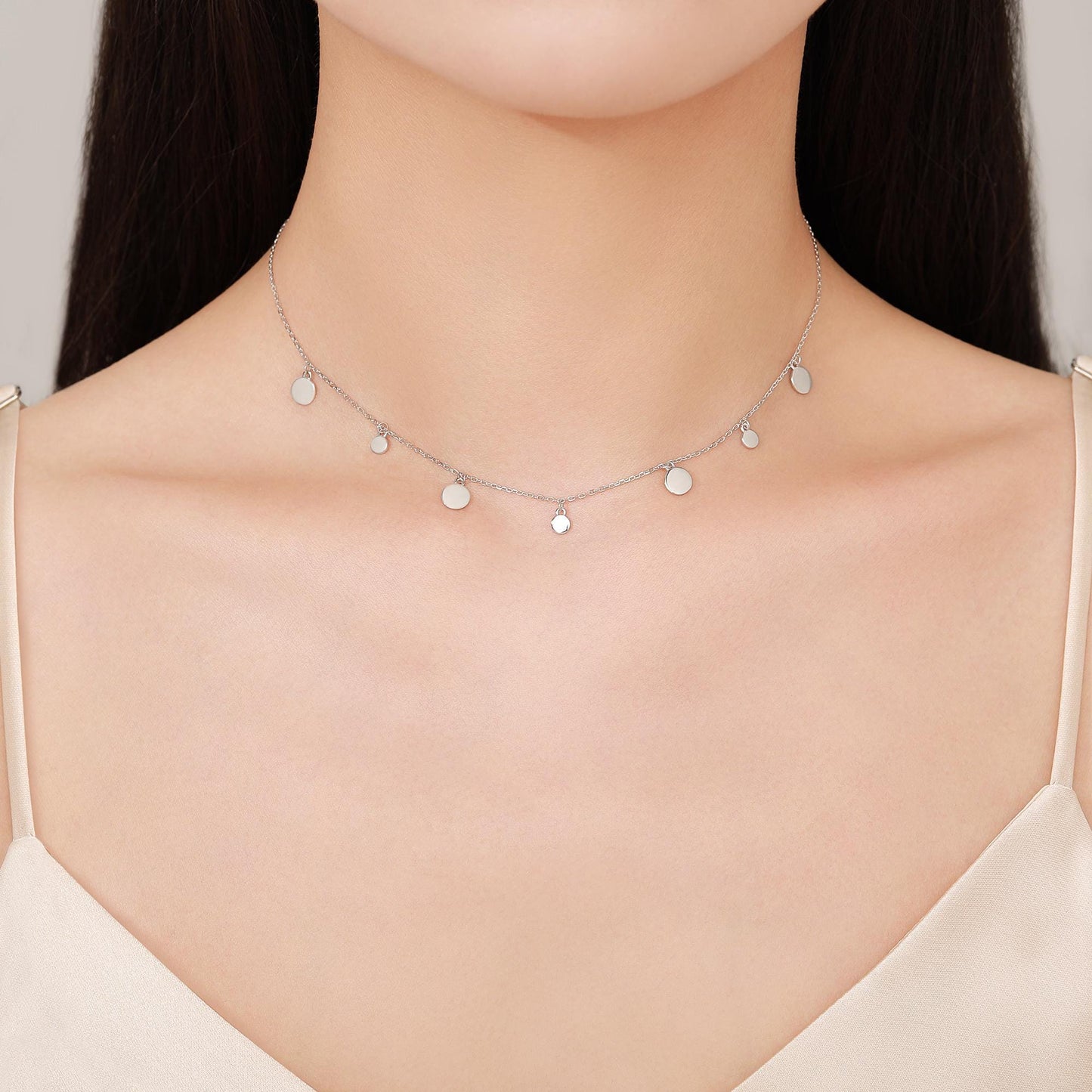 Dainty Disk Choker Necklace in Sterling Silver, Silver Disk Choker Collar Necklace, Silver or Gold