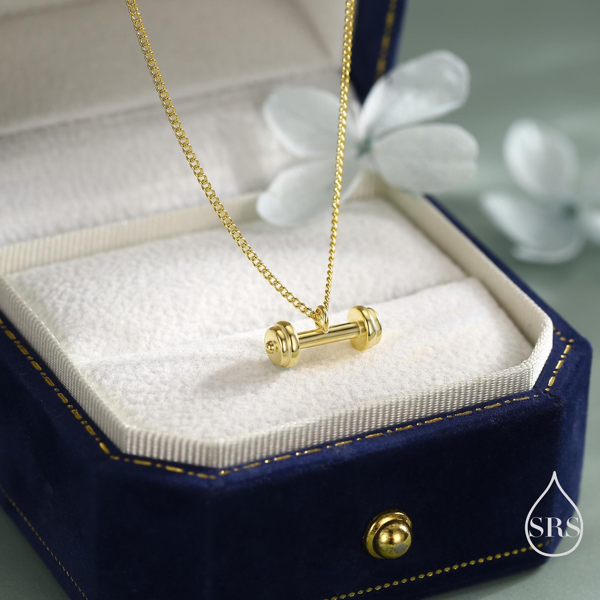 Delicate Dumbbell Pendant Necklace in Sterling Silver, Available in Silver, Gold or Rose Gold Finish, Tiny Dumbbell Weight Necklace