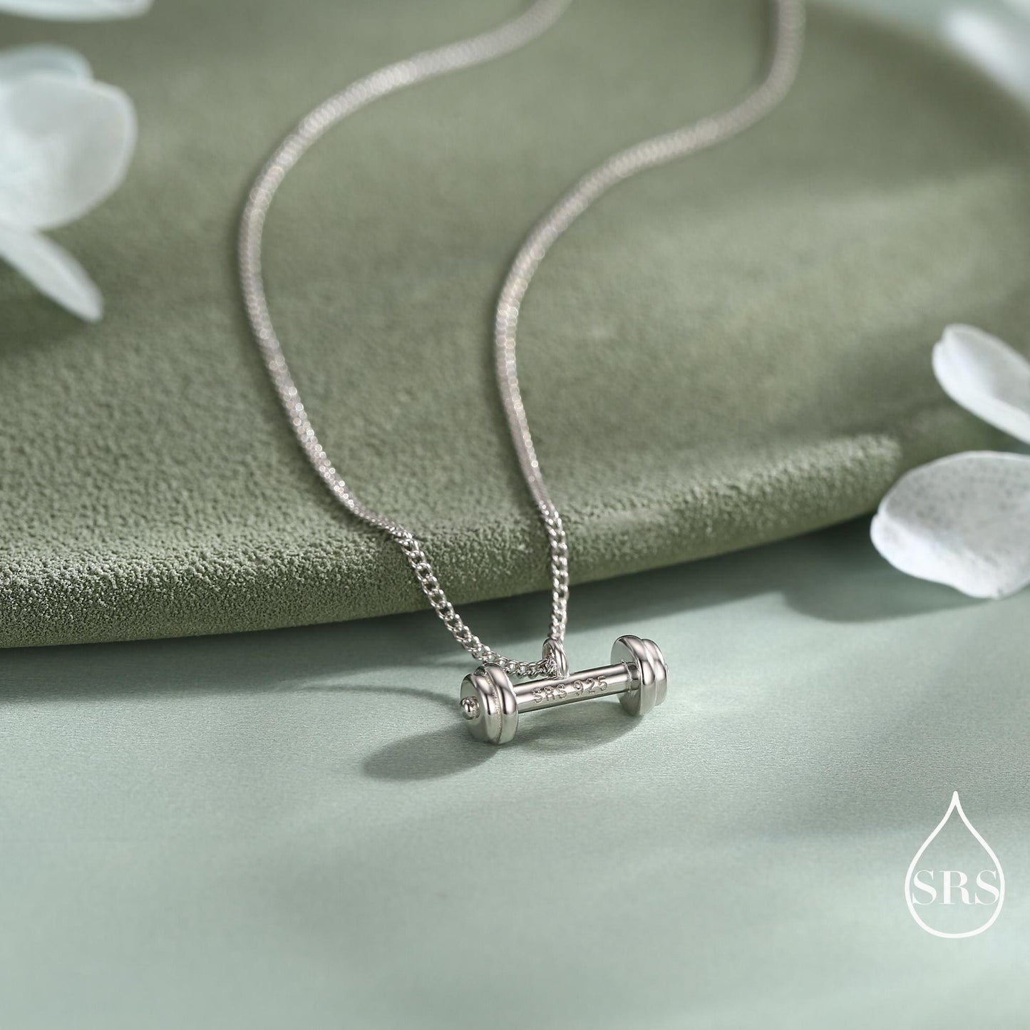 Delicate Dumbbell Pendant Necklace in Sterling Silver, Available in Silver, Gold or Rose Gold Finish, Tiny Dumbbell Weight Necklace