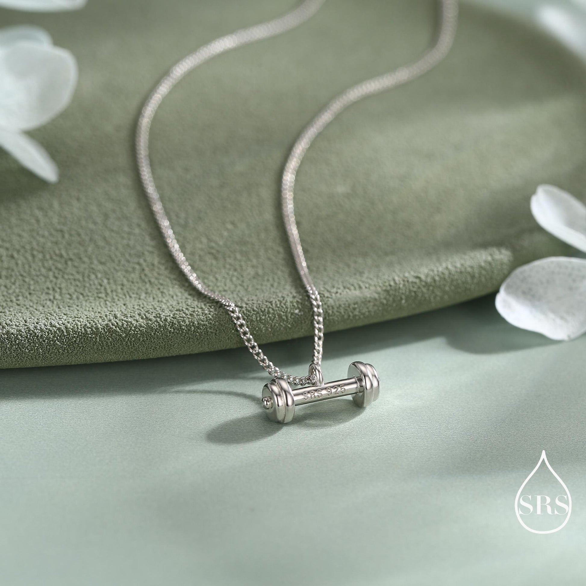 Delicate Dumbbell Pendant Necklace in Sterling Silver, Available in Silver, Gold or Rose Gold Finish, Tiny Dumbbell Weight Necklace