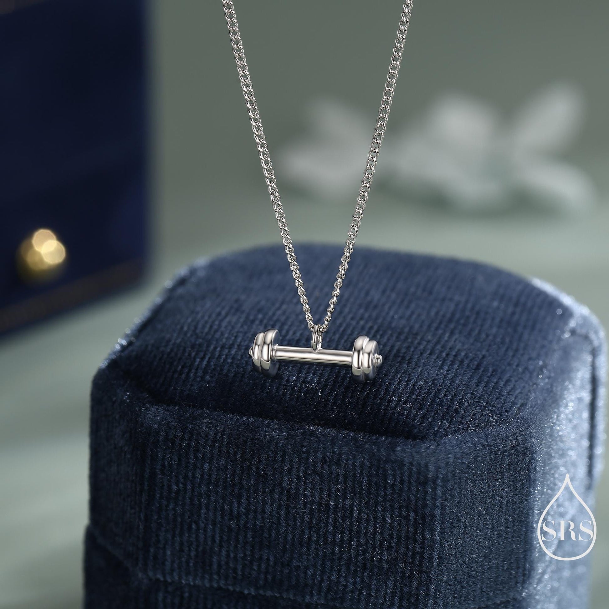 Delicate Dumbbell Pendant Necklace in Sterling Silver, Available in Silver, Gold or Rose Gold Finish, Tiny Dumbbell Weight Necklace