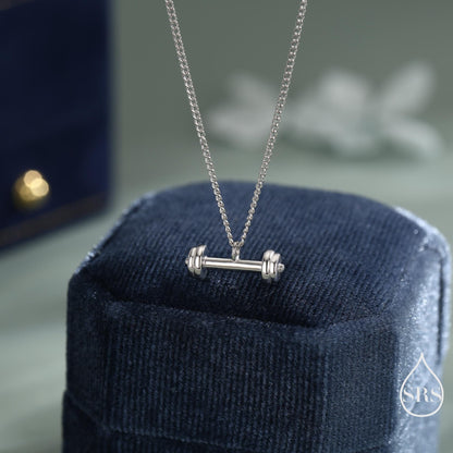 Delicate Dumbbell Pendant Necklace in Sterling Silver, Available in Silver, Gold or Rose Gold Finish, Tiny Dumbbell Weight Necklace