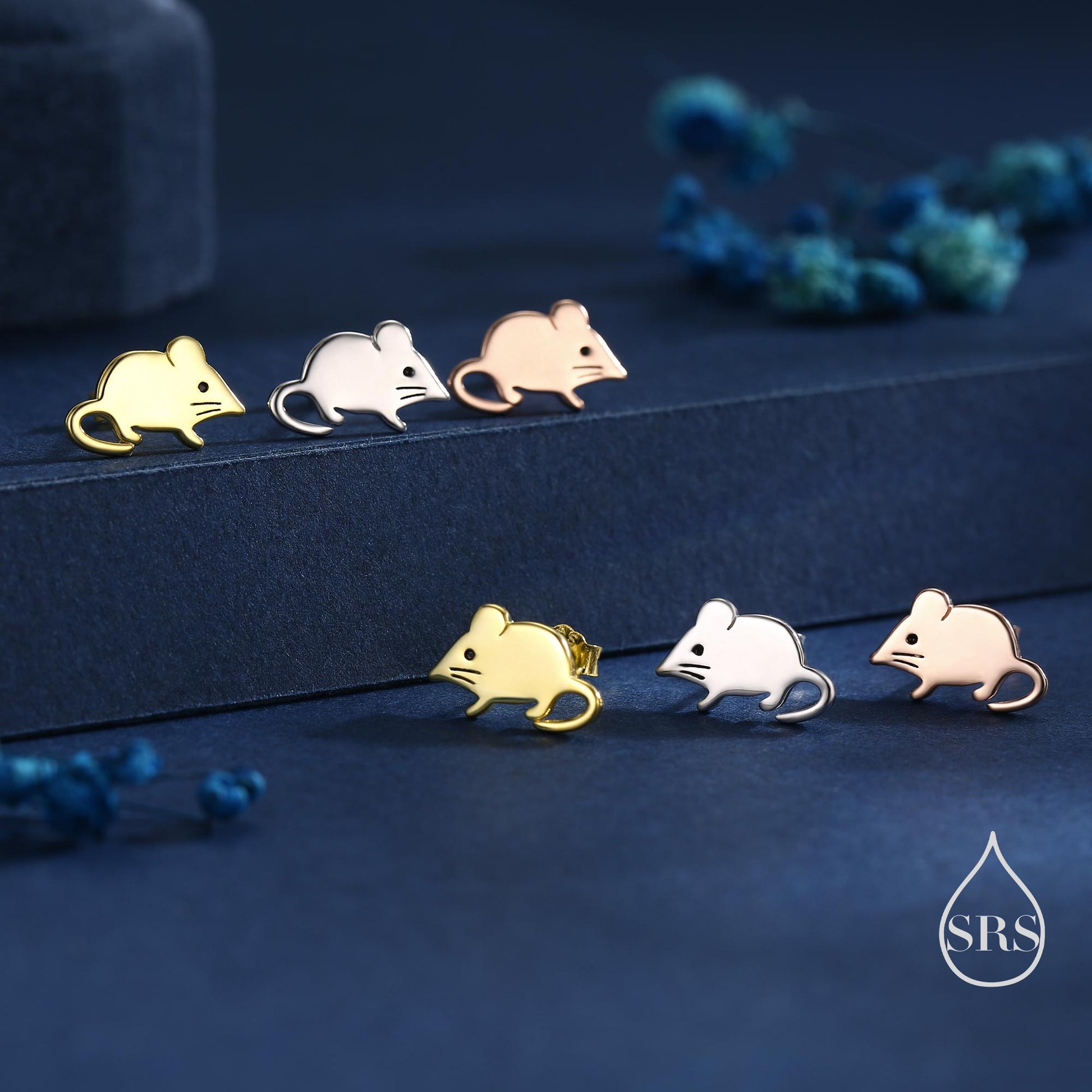 Cute Little Shrew Stud Earrings in Sterling Silver, Tiny Mouse Stud, Silver or Gold or Rose Gold, Fun Quirky Animal Jewellery