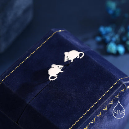 Cute Little Shrew Stud Earrings in Sterling Silver, Tiny Mouse Stud, Silver or Gold or Rose Gold, Fun Quirky Animal Jewellery