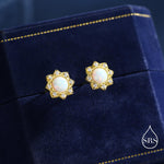 Vintage Inspired White Opal Flower CZ Stud Earrings, Lab Opal Halo CZ Earrings, Fire Opal Earrings, Vintage Style Opal CZ Earrings
