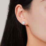 Vintage Inspired White Opal Flower CZ Stud Earrings, Lab Opal Halo CZ Earrings, Fire Opal Earrings, Vintage Style Opal CZ Earrings