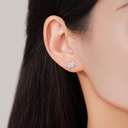 Cute Little Shrew Stud Earrings in Sterling Silver, Tiny Mouse Stud, Silver or Gold or Rose Gold, Fun Quirky Animal Jewellery